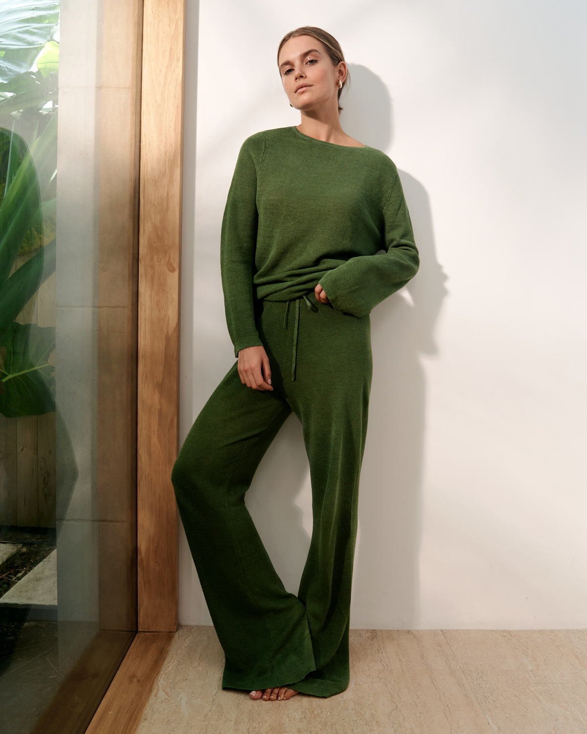 Linen Knit Set in Olive