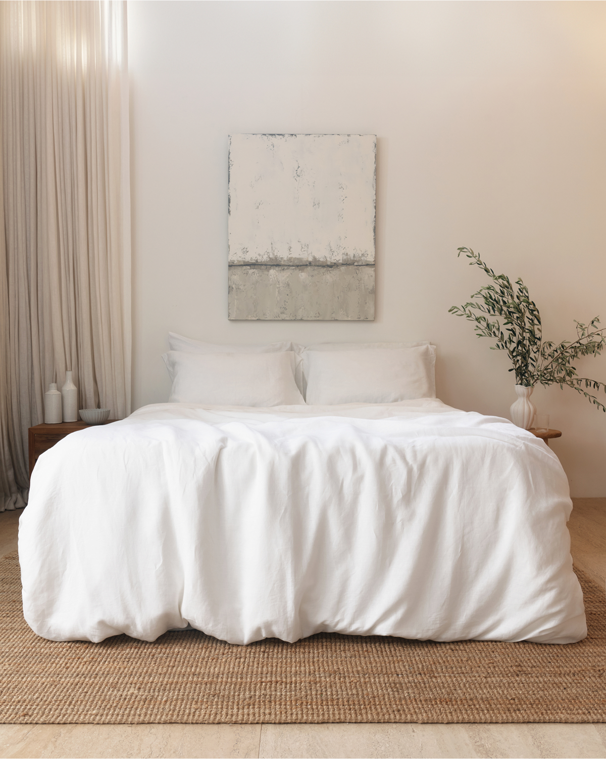 White 100% French Flax Linen Duvet Cover Set