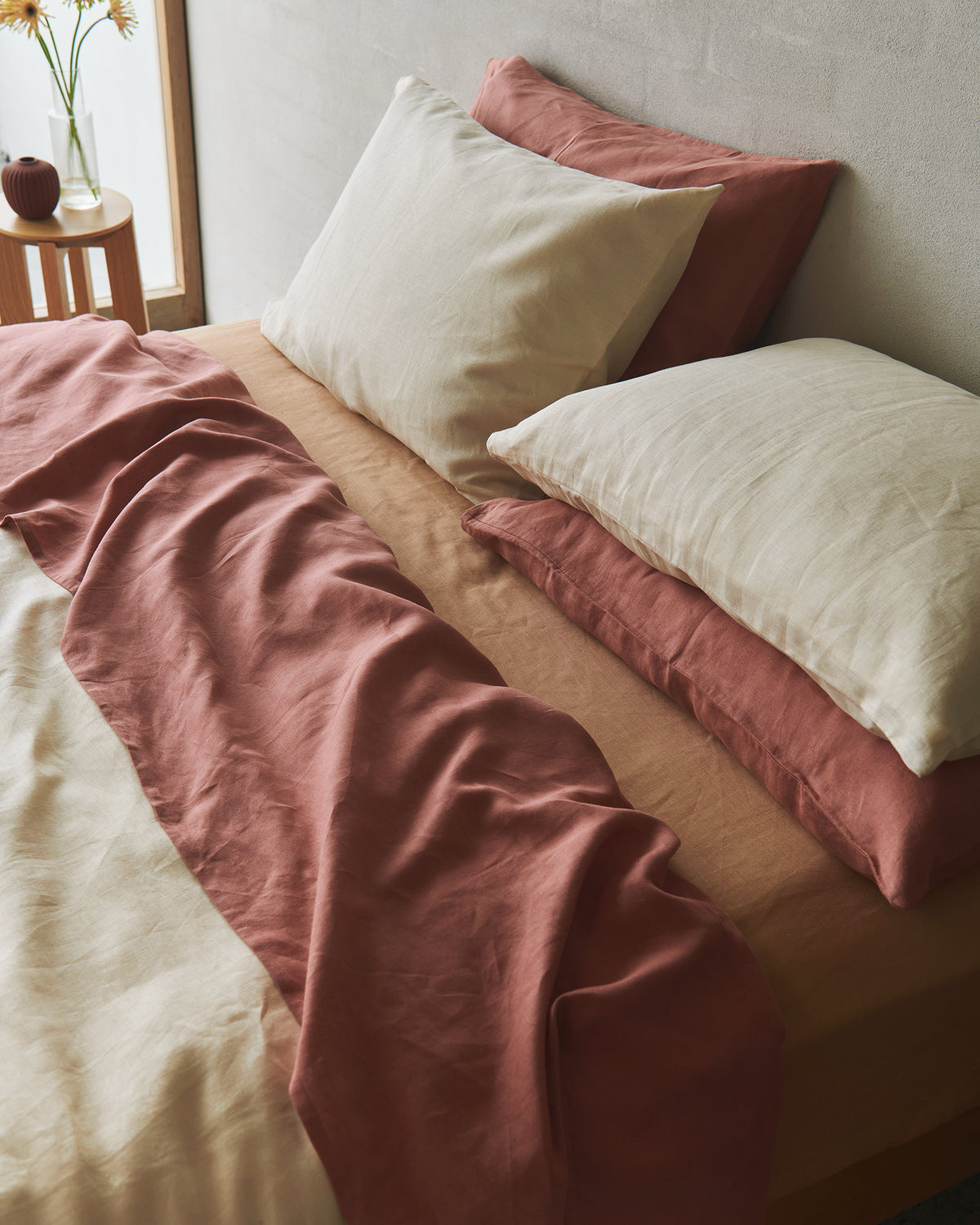 Cr¨¨me, Pink Clay & Terracotta 100% French Flax Linen Bedding Bundle