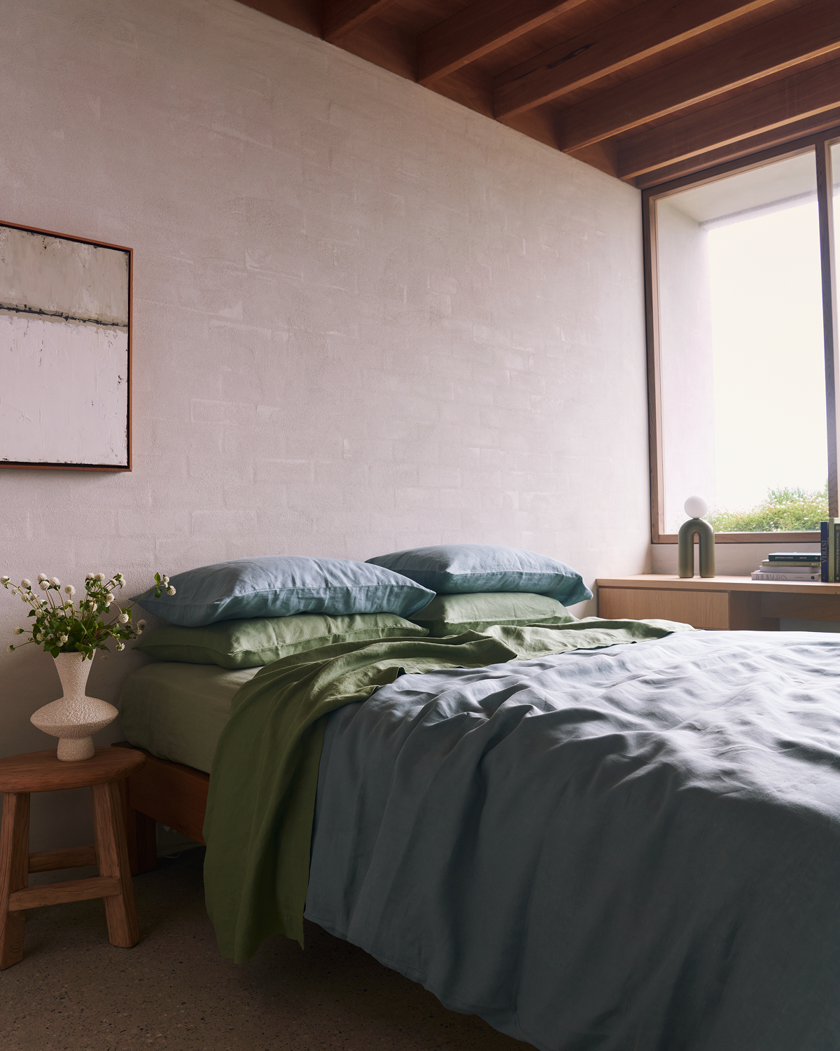 Lagoon, Pistachio & Sage 100% French Flax Linen Bedding Bundle