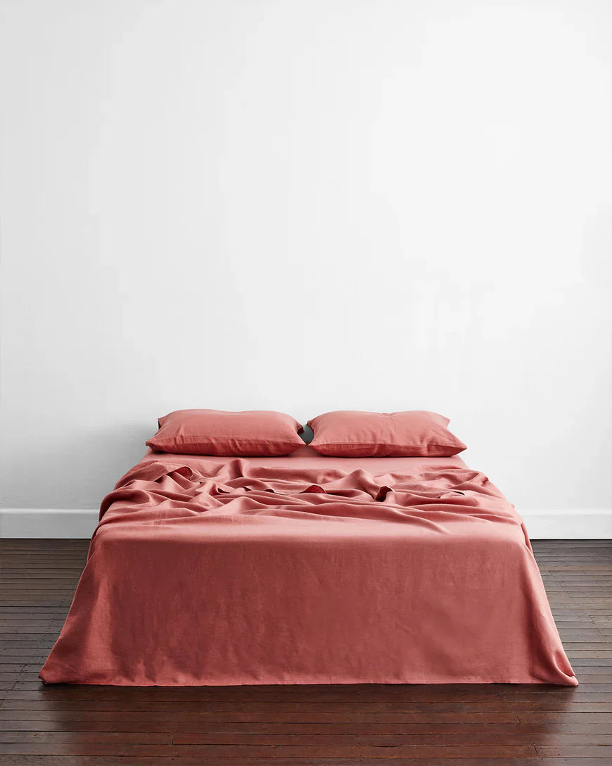 Cr¨¨me, Pink Clay & Terracotta 100% French Flax Linen Bedding Bundle