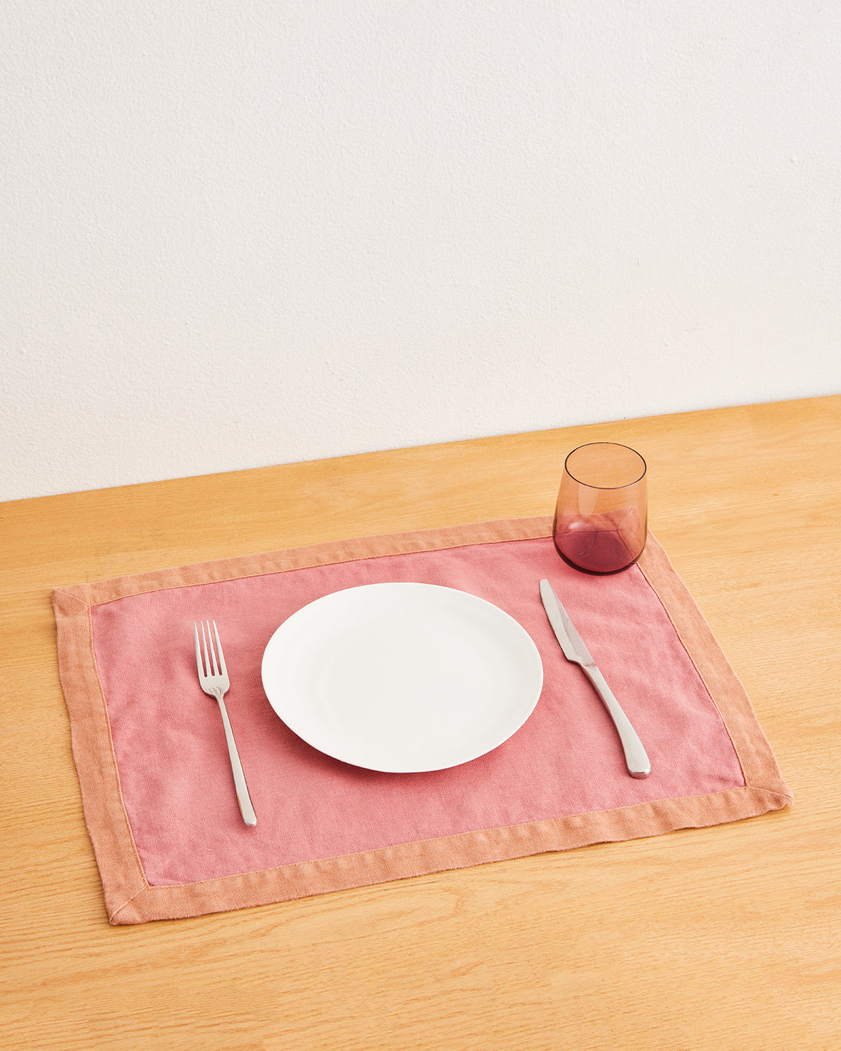 Pink Clay & Hazelnut 100% French Flax Linen Trim Placemats (Set of Four)