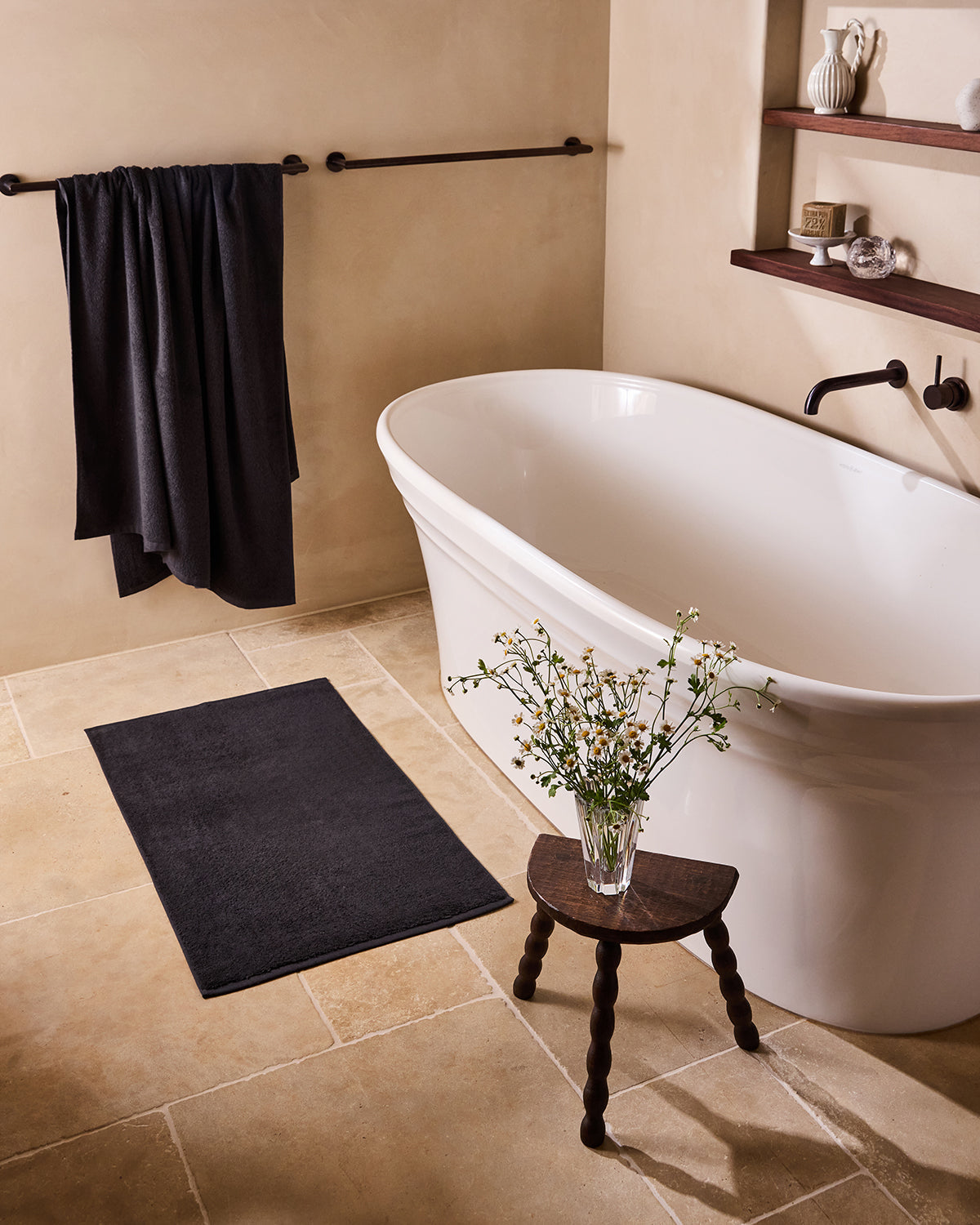 Charcoal 100% French Flax Linen Terry Bath Mat
