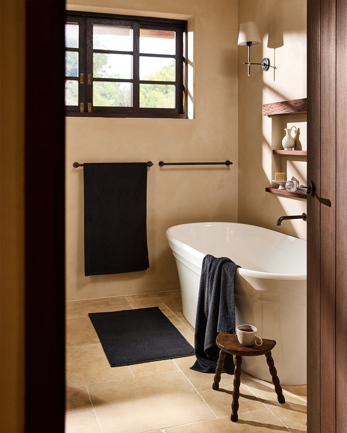 Charcoal 100% French Flax Linen Terry Bath Mat