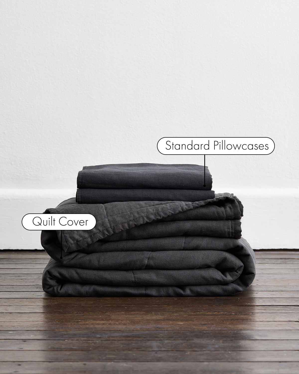 Charcoal 100% French Flax Linen Quilt Set