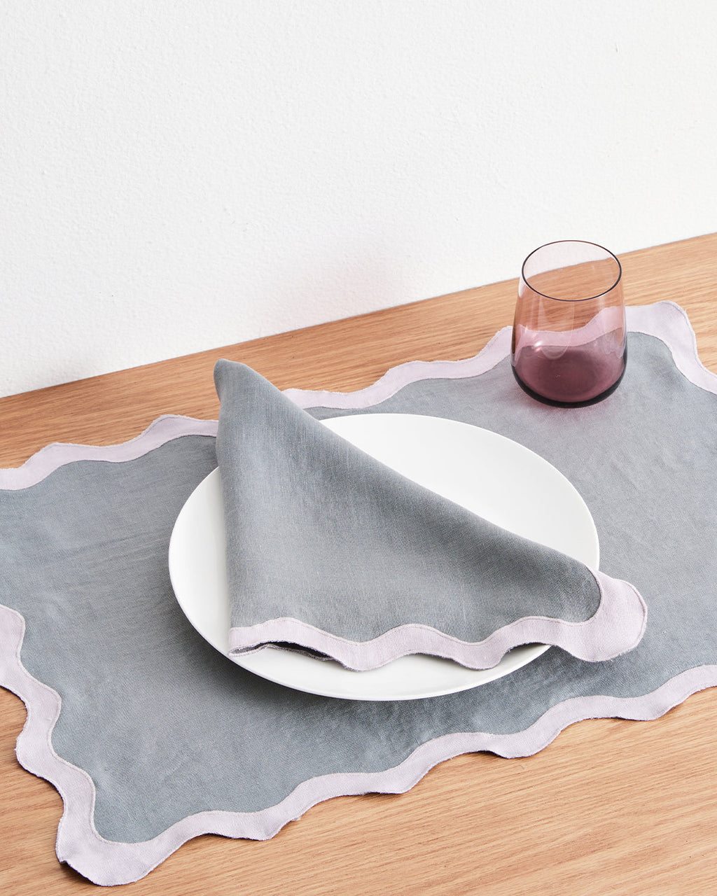 Mineral & Lilac 100% French Flax Linen Scalloped Napkins (Set of Four)