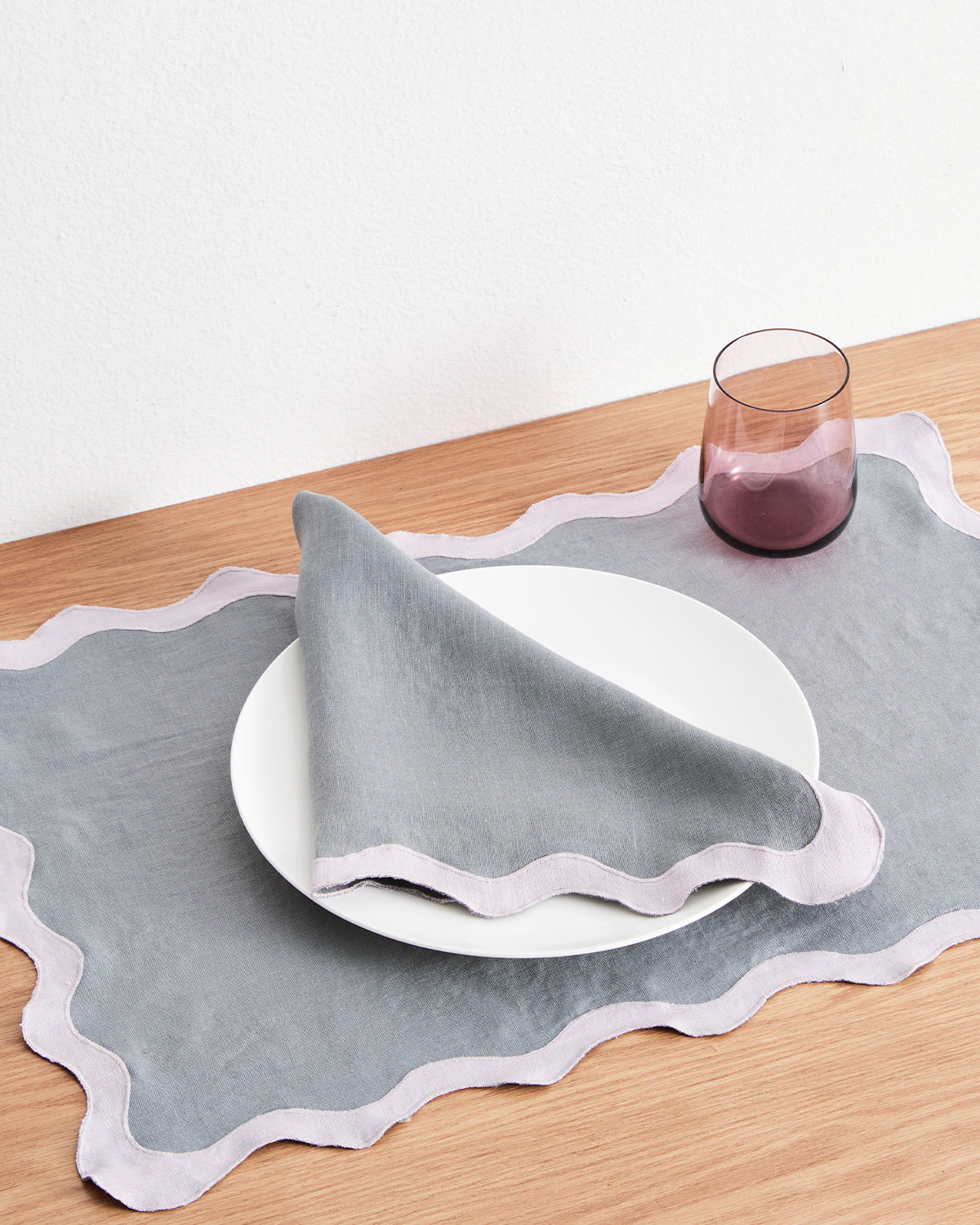 Mineral & Lilac 100% French Flax Linen Scalloped Napkins (Set of Four)