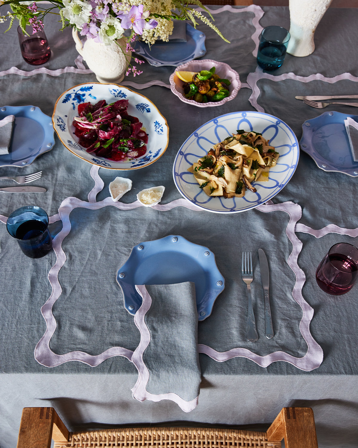 Mineral & Lilac 100% French Flax Linen Scalloped Napkins (Set of Four)