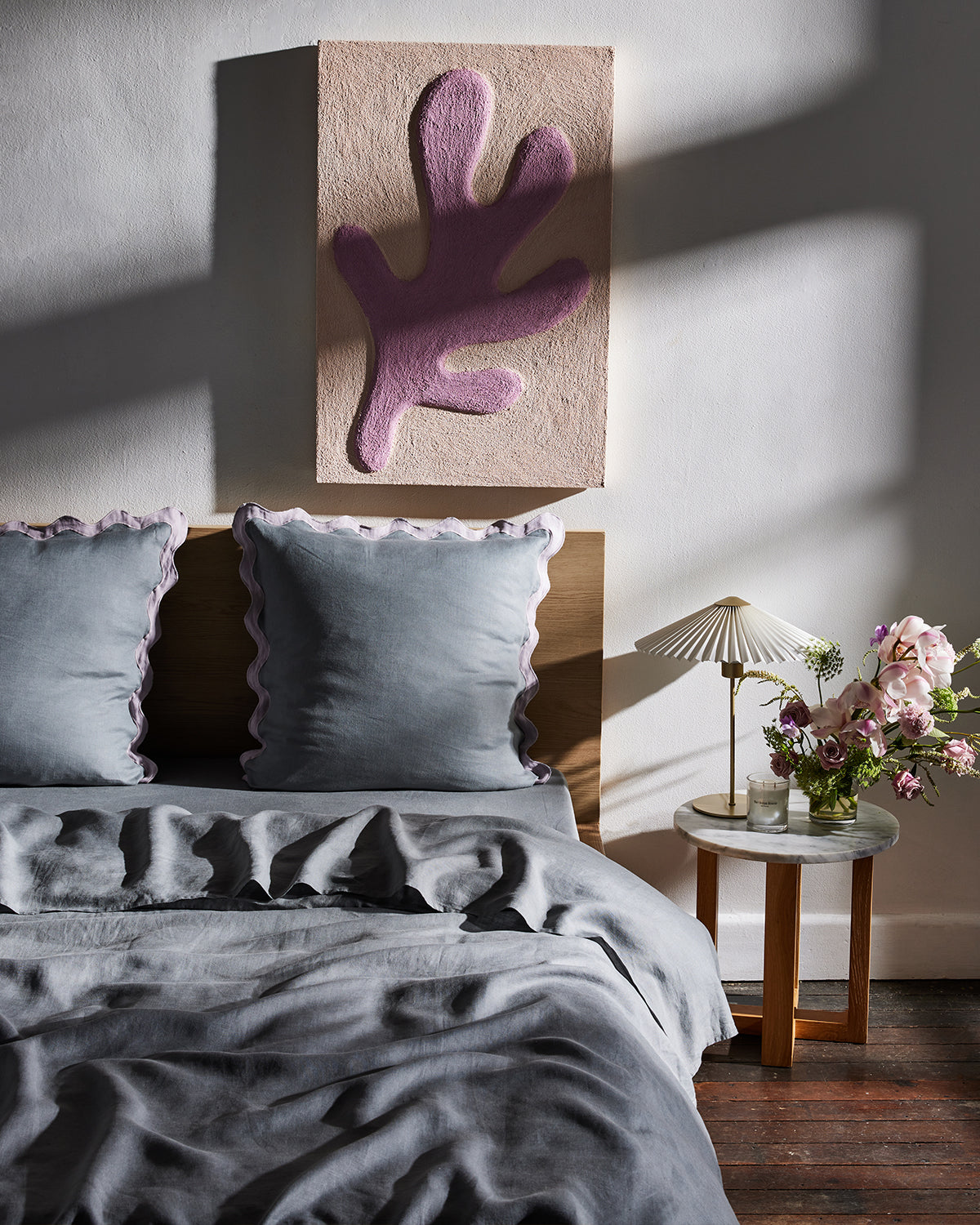 Mineral & Lilac 100% French Flax Linen Scalloped European Pillowcases (Set of Two)