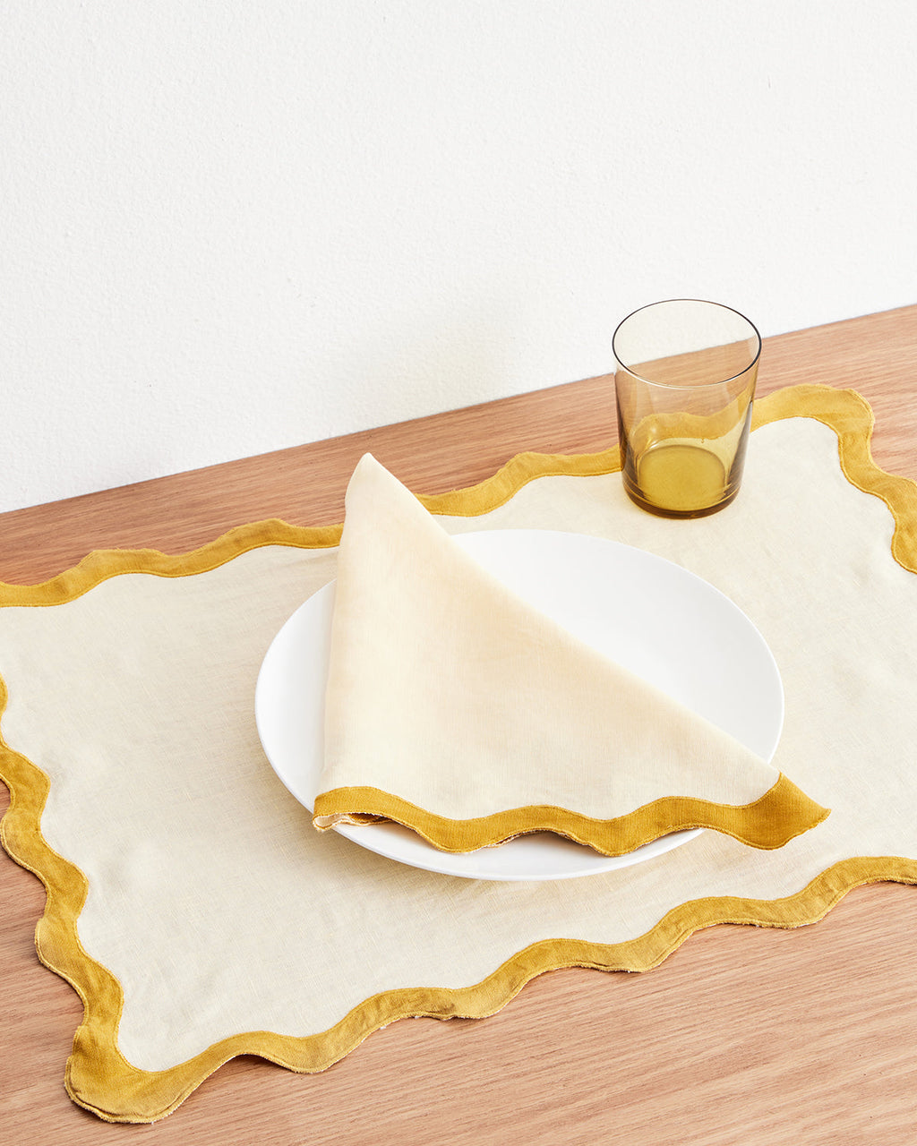Limoncello & Turmeric 100% French Flax Linen Scalloped Napkins (Set of Four)