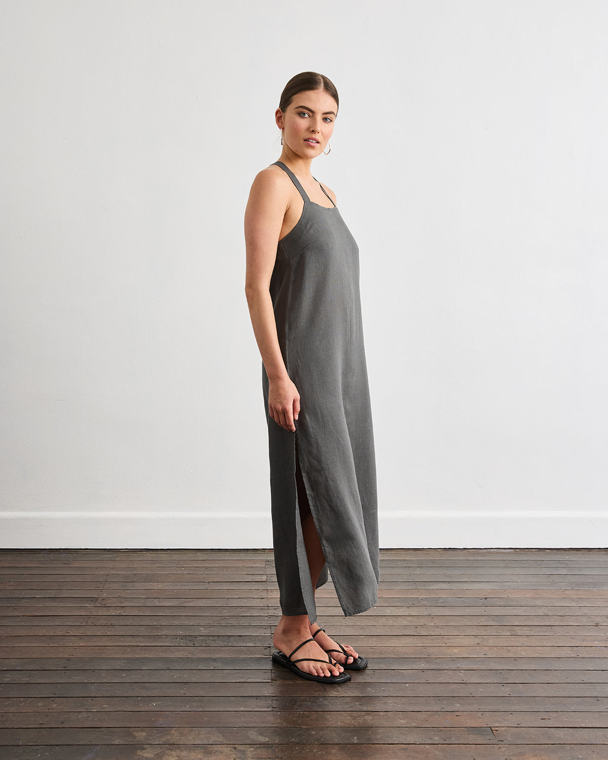 Boulevard Linen Maxi Dress in Charcoal