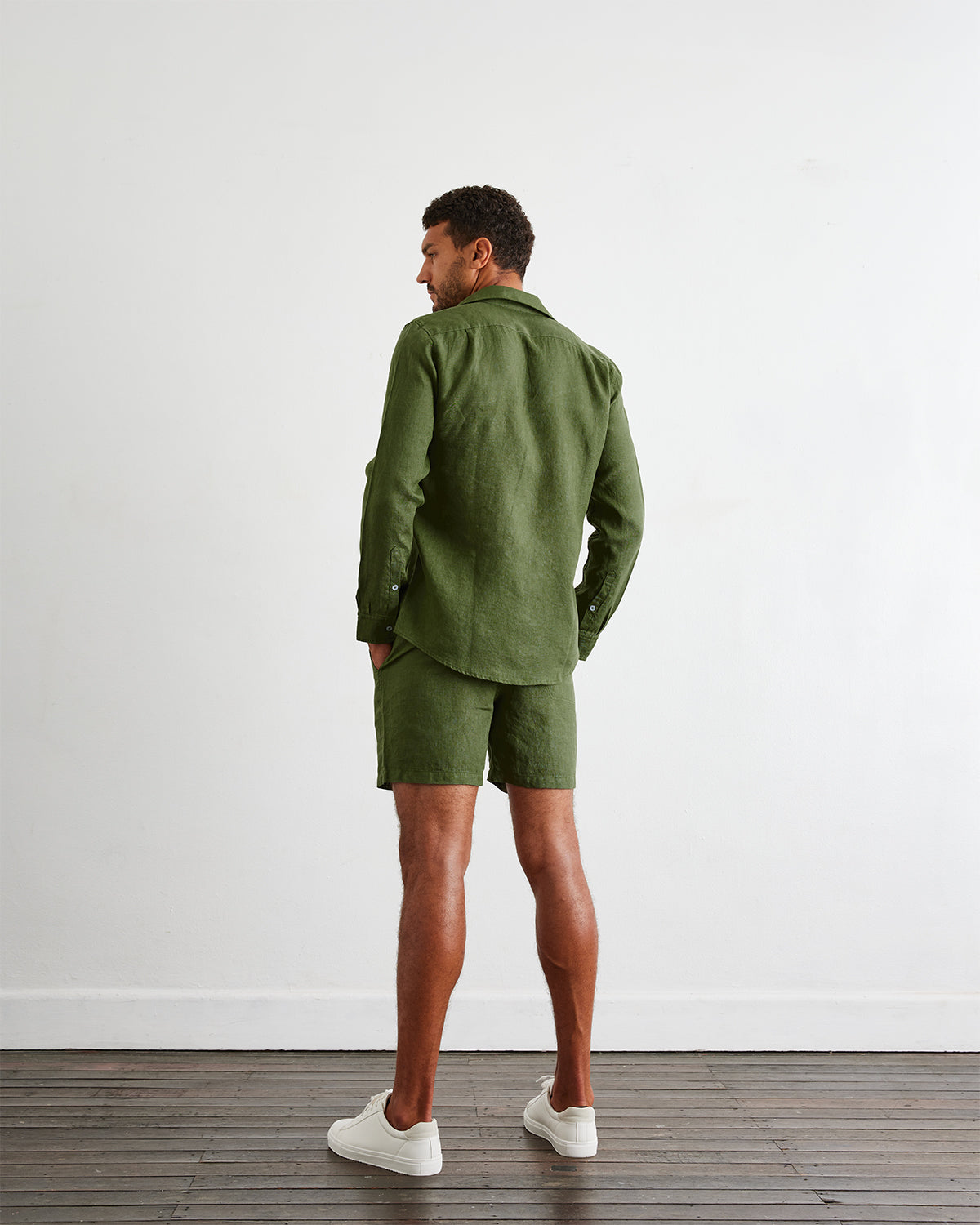 Olive 100% French Flax Linen Men's Shorts