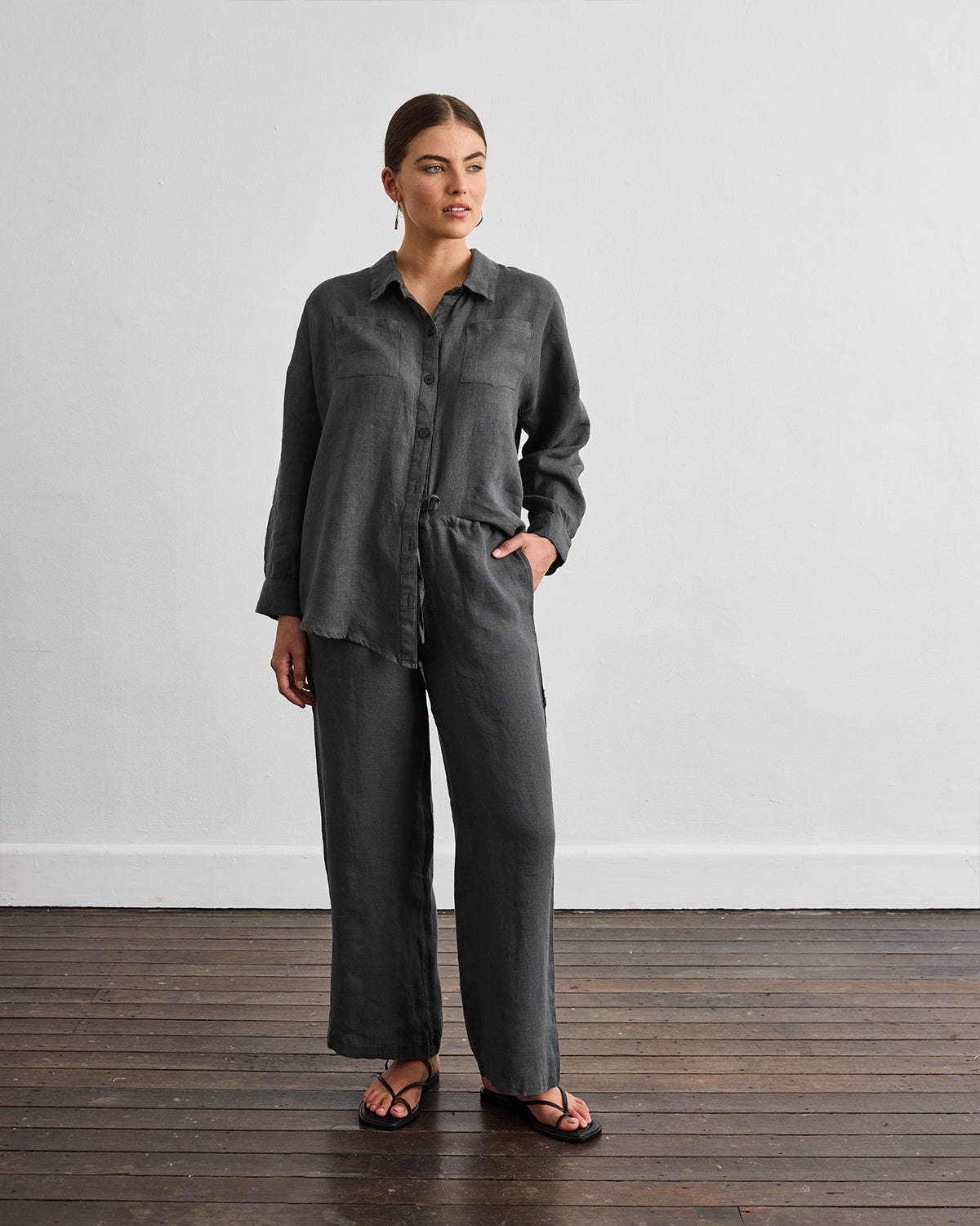 Lounge Linen Pants in Charcoal
