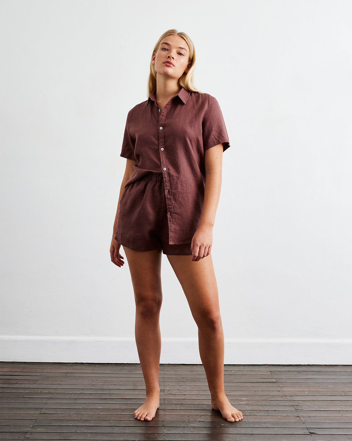 Cacao 100% French Flax Linen Short Sleeve Shirt