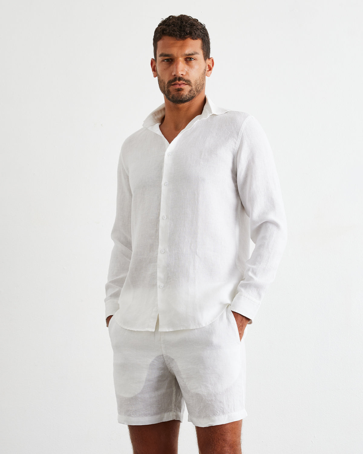White 100% French Flax Linen Men's Shorts